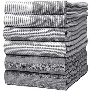 Premium Kitchen Towels (20”x 28”, 4 Pack) | Large Cotton Dish Towels | Flat & Terry Highly Absorbent Kitchen Linen Set with Hanging Loop | Gray