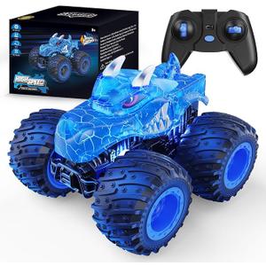 AUUGUU Remote Control Car, 2.4GHz Monster Trucks Toys with Light Spray, Birthday Gift for Kids 3 4 5 6 7 8, All Terrain RC Cars, Toddler Toys for Boys Girls 3+ Year Old