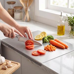 304 Stainless Steel Cutting Boards with Lip Kitchen Medium (19.7 x 15.7 in)