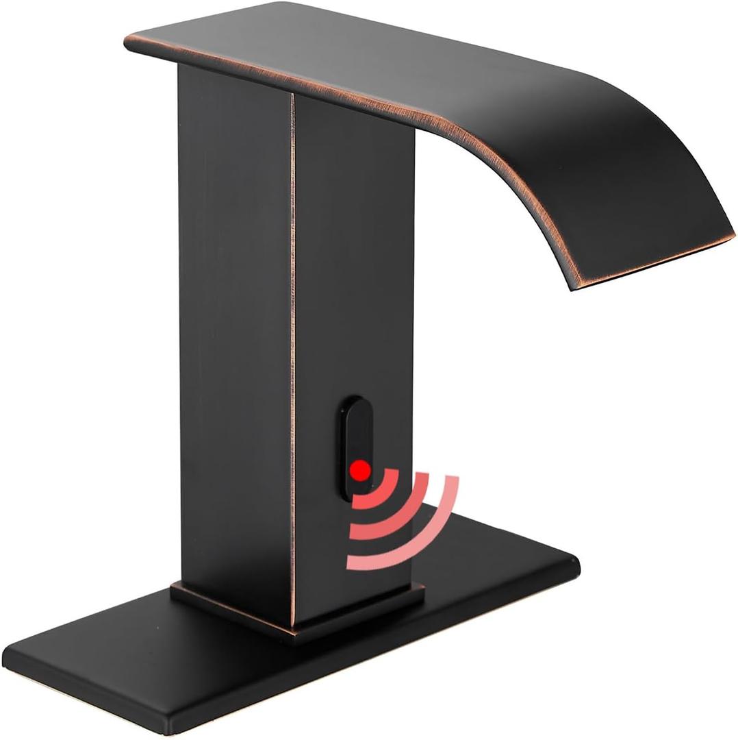 GGStudy Automatic Sensor Touchless Bathroom Sink Faucet Vanity Faucets Waterfall Oil Rubbed Bronze Bathroom Water Tap with Control Box and Temperature Mixer (Short)