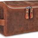 DONBOLSO Helsinki Leather Toiletry Bag for Men - Toiletry Travel Pouch for Shaving, Makeup, and Cosmetics - 5.9 x 5.5 x 9.8 Inches Wash Bag for Men and Women with Adjustable Dividers - Vintage Brown