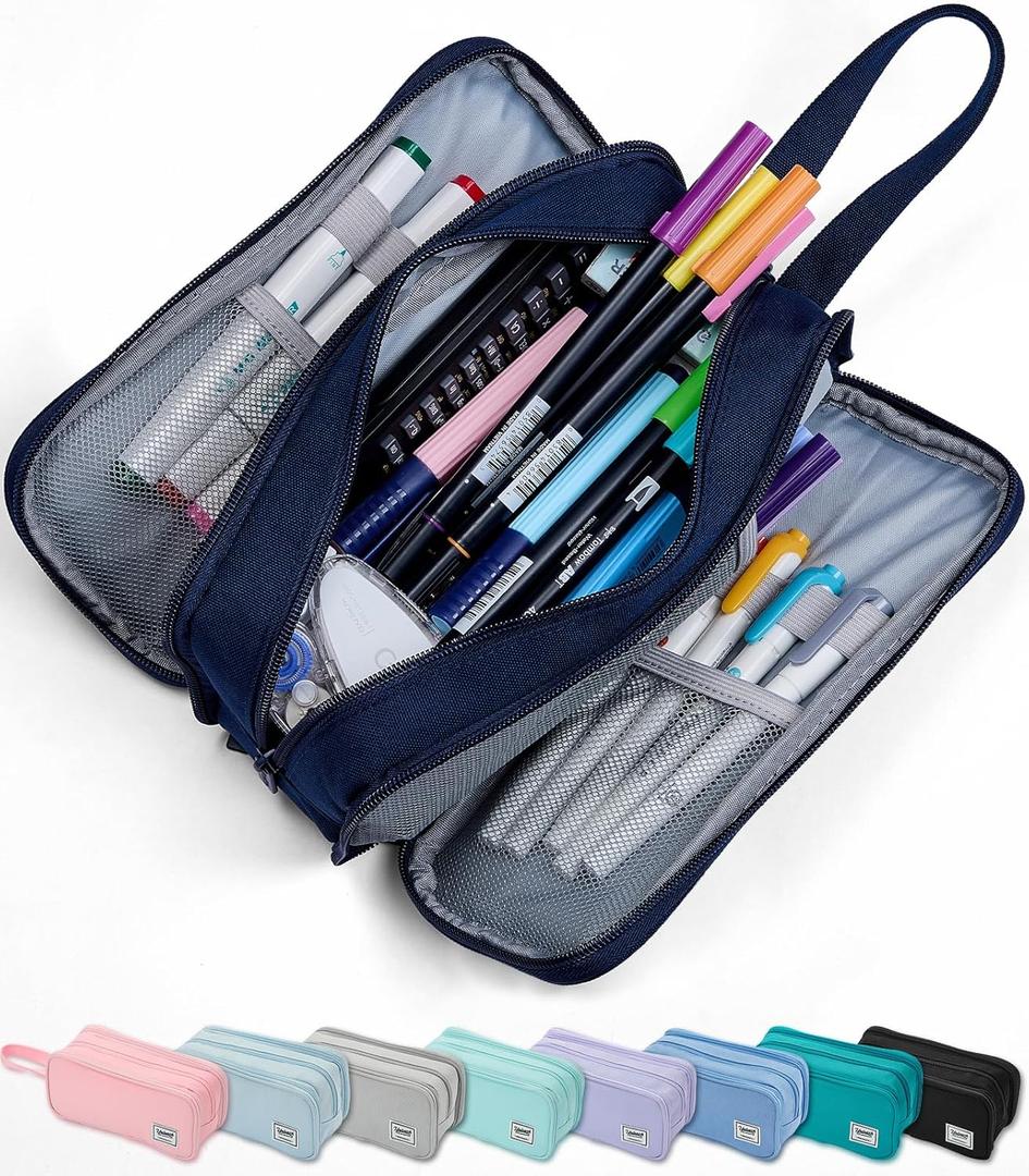 SPACEMATE Pencil Case Pouch Box Bag School Supplies Girls Boys Kids, Cute Preppy Stuff Big Capacity Aesthetic Pen Organizer, Back to College Stationary, Navy Blue, Extra Large Style, 2300ml