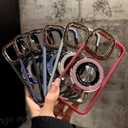 for iPhone 16 Pro Max Colorful Glass Beads,Bling Magnetic Holder Transparent Phone Case,Suitable for Magsafe,Light Luxury and Simplicity,Green