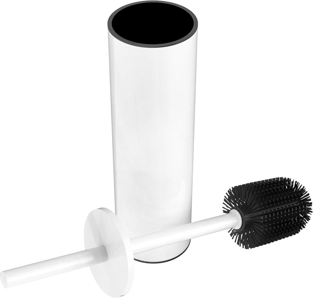 Toilet Brush and Holder Set, Stainless Steel Toilet Bowl Brush with Lid, Rust Proof Toilet Cleaner Brush with Caddy, Durable Bristles, Splash Proof, Ideal for Bathroom1 Pack, White