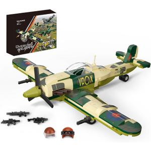 TOY PLAYER Spitfire Fighter Plane Jet Building Set - Compatible with Lego Plane, Military Airplanes Model, Gift for Boys Age 6 7 8 9 10 11 12 and WW2 Military SetCollectors & Enthusiasts