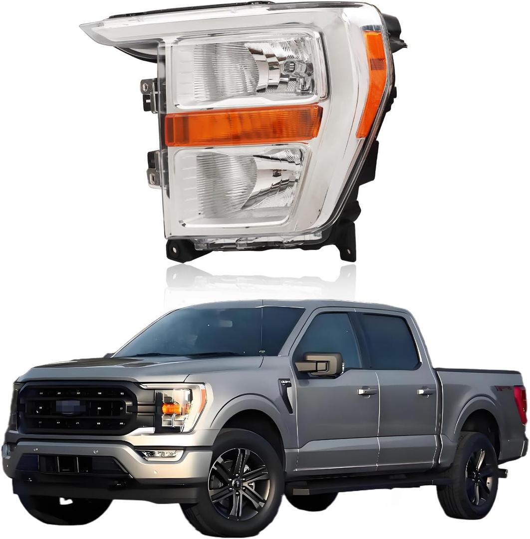 Headlight Assembly Compatible with Ford F150 F-150 2021 2022 2023, [Bulbs Included] Left/Driver Side, Headlamp Replacement with Clear Lens