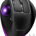 Wireless Trackball Mouse, Ergonomic Bluetooth Rechargeable Computer Mouse, Backlit Rollerball Thumb Laptop mice with 5 Level DPI, Adjustable Angle, 3 Devices Connection for PC, Windows - Purple Ball