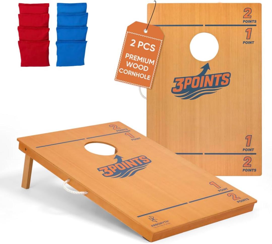 Regulation (4x2) or Tailgate (3x2) Cornhole Board Set for Adults, Premium Wooden Bean Bag Toss Game with 8 All-Weather Bean Bags, Integrated Bean Bag Storage, Foldable Legs Outdoor Game