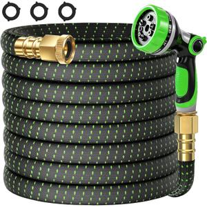 30FT Lightweight Flexible Garden Hose with 10modes Sprayer Nozzle,None-Expand,Non-Slip Handle,Non-Kink,LeakProof Water Hose for Garden,Boats,RV,Marine Washdown,Lawn(GreenBlack, 30 Ft)