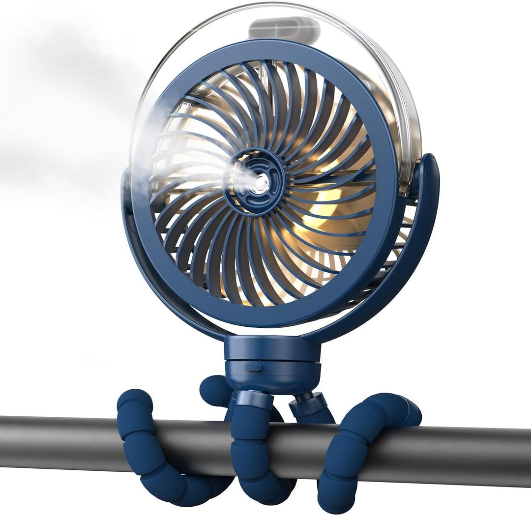 Misting Stroller Fan  6000mAh Portable Cooling Fan with Mist Function, Rechargeable Clip-On for Stroller, Gym, Office, Camping