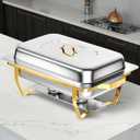 Chafing Dishes for Buffet, 8 Qt High Grade Chafing Dish Buffet Set, Rolled-Edge Design Food Warmers for Parties, Buffet, Wedding, Birthday, Camping 4 Pack 4 Pans [Half Gold]
