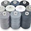 BlesSew Gray Sewing Threads - 10 Large Spools of Polyester Thread for Hand, Quilting & Sewing Machine - Grey Shades Plus Black & White - 1000 Yards Per Spool (Balance)