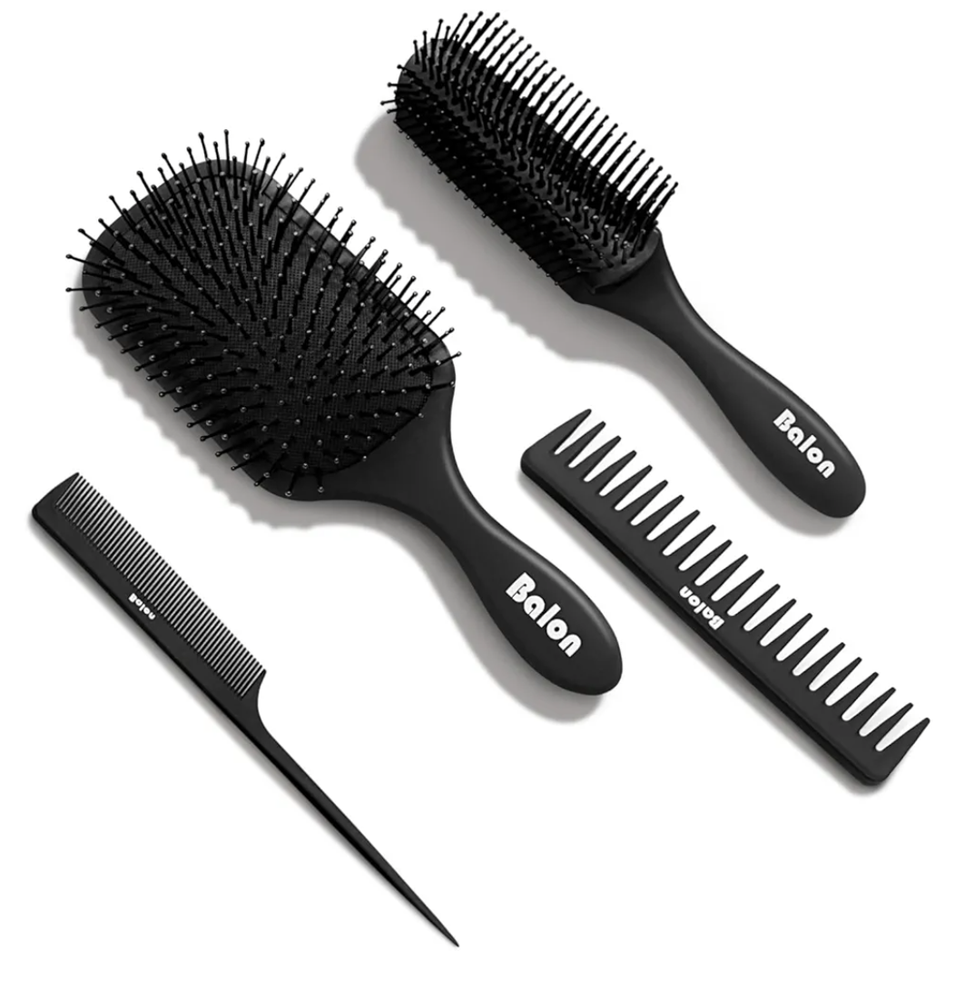 Balon Hair Brush for Women and Men, 4Pcs Paddle Brush Detangling Brush Hair Comb Set for Long Thick Thin Curly Hair, Hairbrush Great On Wet or Dry, No More Tangle