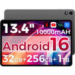 Android 16 Tablet,13.4 inch Large Tablet with Octa-Core Processor, 32GB RAM + 256GB ROM, 10000mAh Battery,1920x1200 IPS, 2.4/5Ghz Dual WiFi/5+8MP/GPS/Gemini AI/Widevine L1, Case Included