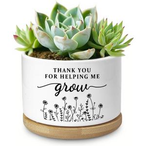 Thank You Teacher Appreciation Gift, Succulent Planter, Flower Cactus Plant Pot, Appreciation Gifts for Teachers Mom Women, Teacher Gifts Thank You for Helping Me Grow (No Plants)