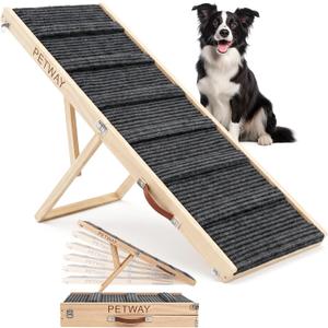 PETWAY L51 W17.7 Dog Ramp for Bed, Extra Long Foldable Pet Ramp for Small and Medium Dogs and Cats 6 Adjustable Heights 11" to 30.7" Up to 80LBS