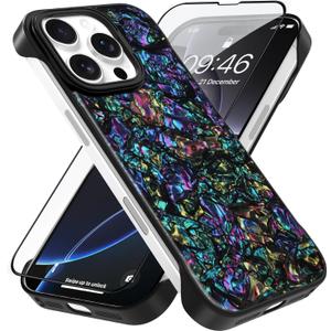 AIGOMARA Slim Frameless for iPhone 16 Pro Case with Screen Protector, Luxury Opalescent Pearl Minimalist Borderless Phone Case for Women Girls, Ultra-Thin Hard Shockproof Case Cover, Abalone