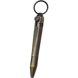 Mini Brass Bolt Action Pen with Quick-Release Keychain, Handmade EDC Pocket Pen, (QR Retro Black)