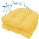 MTMR Outdoor Chair Cushions Set of 2, 19x19 Waterproof Wicker Seat Cushions for Patio Furniture, Tufted Outdoor Replacement Furniture Pad for Porch Lawn Wicker Desk Dining Rocking Chair, Yellow