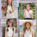 Ficerd Girl's Tank Tops V Neck Sleeveless Summer Shirts Kids Pleated Loose Blouse Dressy Casual Curved Hem Tees 5-14 Years (White)