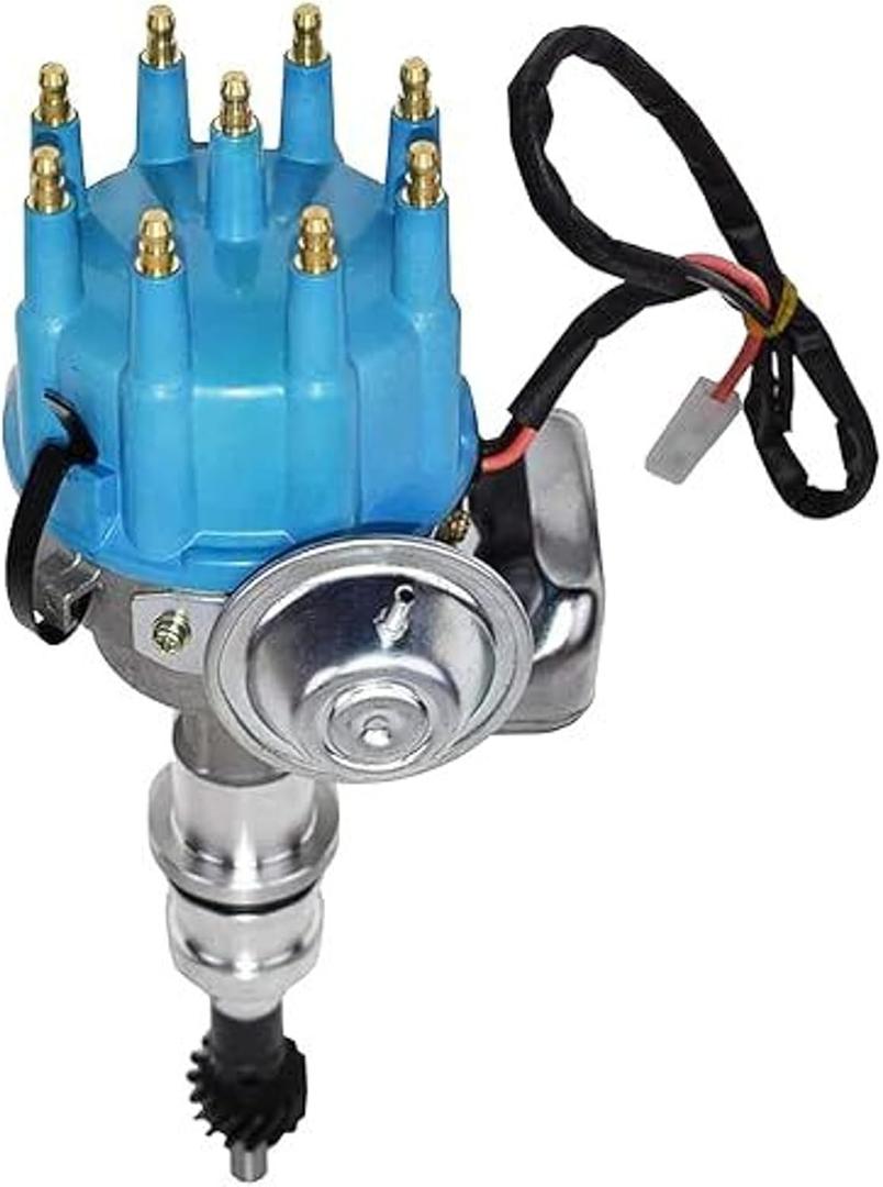 A-Team Performance Ready to Run Distributor - Blue Cap, 5.0 HO Small Block Windsor V8-2-Wire Setup & Distributor Cap Rotor Kit - Compatible with Ford Windsor V8 (221,260,289,302)