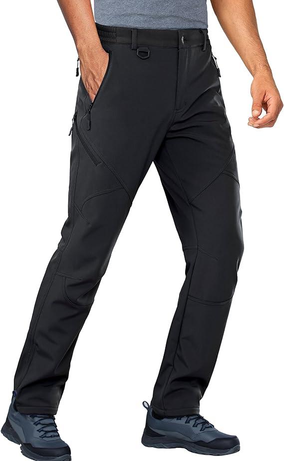 Stlight Mens Snow Ski Water Repellent Softshell Pants for Winter Hiking Fleece Lined Bottom Leg Zipper with 6 Zip Pockets Size M