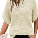 Women 2024 Sweater Vest Mock Neck Batwing Short Sleeve Oversized Ribbed Knit Tops Fall Pullover Sweater White M