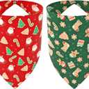 Christmas Dog Bandanas 2 Pack, Durable Dual-Layer Fabric Dog Scarf with Snap Button, Holiday Pet Bandana for Small, Medium, Large & Extra Large Dogs, Boy or Girl (Small, Christmas)