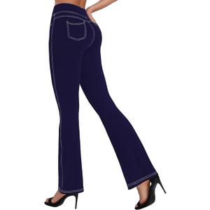 Sunzel Flare Leggings for Women High Waist Jean Style Workout Leggings with Pockets Tummy Control Wide Leg Flared Yoga Pants 30" Inseam Navy Blue Small