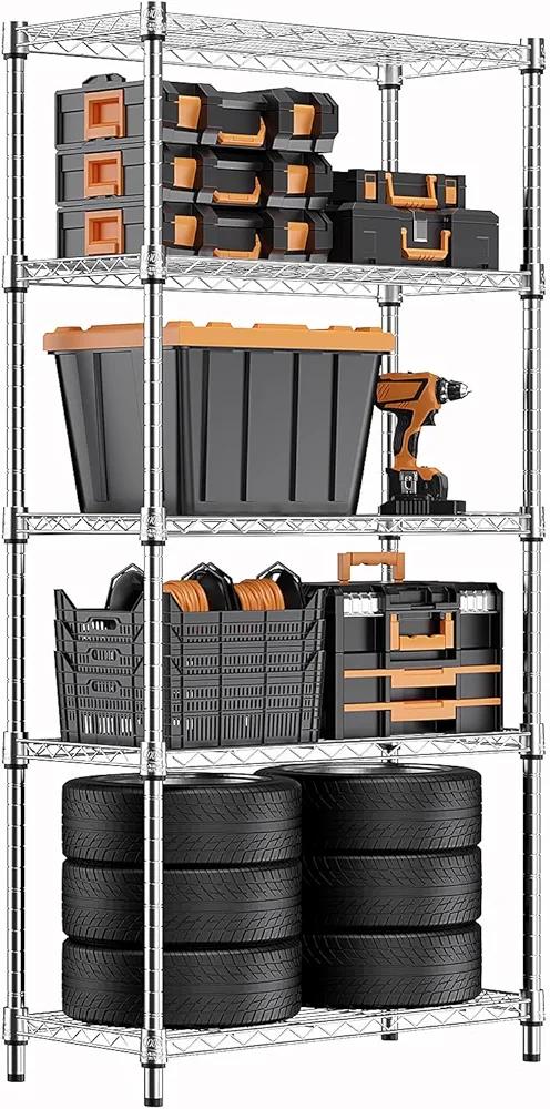 1250 lbs Steel Heavy Duty 5-Tier Utility Shelving Unit Steel Organizer Wire Rack for Home,Kitchen,Office,Chrome (13.7" D x 23.6" W x 62.4" H) 1250 lbs Steel Heavy Duty 5-Tier Utility Shelving Unit Steel Organizer Wire Rack for Home,Kitchen,Office,Chrome (13.7" D x 23.6" W x 62.4" H)