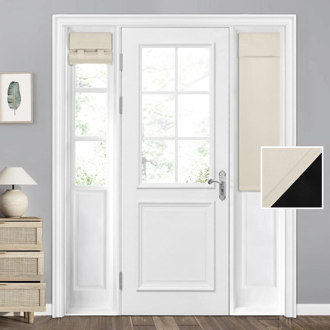 HOMEIDEAS 100% Blackout Sidelight Curtains for Front Door, Side Door Window Curtains and Small Window, Thermal Insulated Covering, 1 Panel, W12 X L40 Inch, Beige
