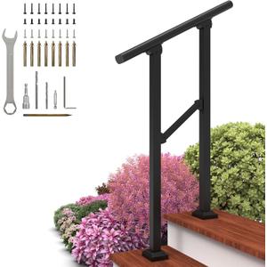 Arti-Life Hand Rails for Outdoor Steps,Railings for Outdoor Steps,2 Step Handrails for Outdoor Steps,Porch Handrail Wrought Iron Railing Kit for Concrete,Brick,Wood Steps (Matte Black)