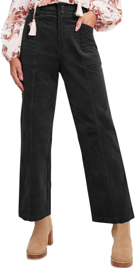 Acelitt Womens Casual Winter Straight Leg Elastic Waist Corduroy Pants with Pockets, (X-Large, 1b Black)