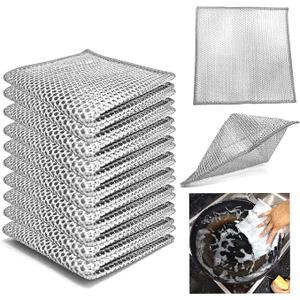 layer metal wire scratch free cloth, dry and wet dual-purpose metal wire dishwashing cloth, suitable for kitchen cleaning, cookware, tableware, sink, stove, etc., easy to rinse