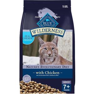 Blue Buffalo Wilderness Natural Mature Dry Cat Food for Cats 7+ Years, High-Protein and Grain-Free Diet, Supports Immune System Health and Energy to Stay Active, Chicken, 5-lb. Bag (EXP 02/13/26)