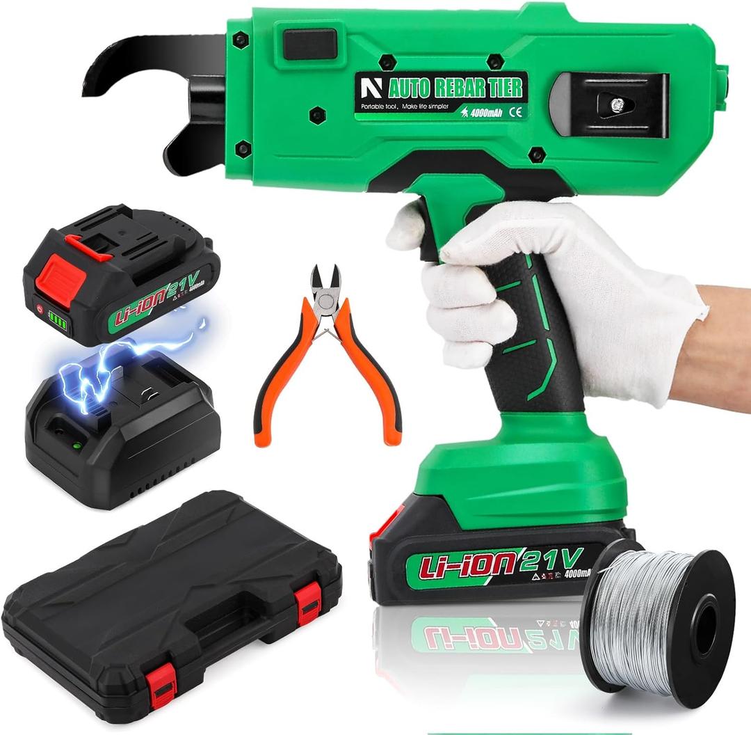 NEWTRY Cordless Rebar Tie Automatic Rebar Tying Gun Portable Steel Tie Tool with 2pcs 2000mAh Rechargeable Batteries for 0.3"-1.33" Rebar