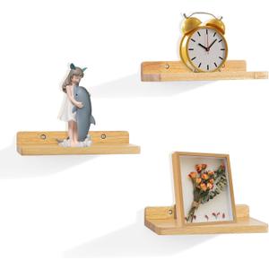 Small Floating Shelves for Wall,5x8.5 Inches Wall Shelf Set of 3,Display Shelf for Bedroom, Bathroom, Kitchen Decor (Wood Color)