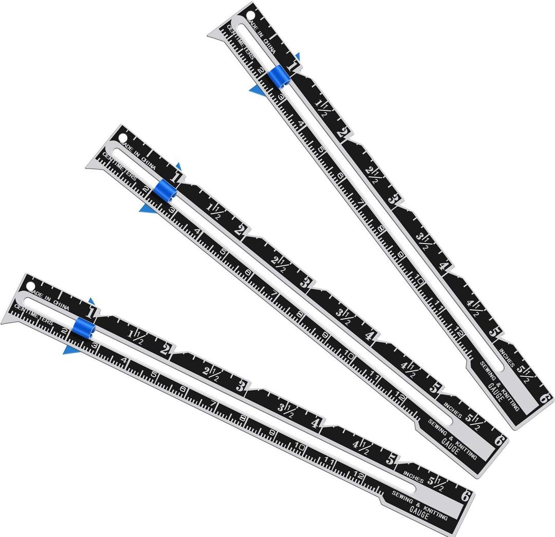 Frienda Sliding Gauge Sewing Measuring Tool Stainless Steel Quilting Ruler for Knitting Crafting Sewing Beginner Hemming Measuring (6 Pieces)