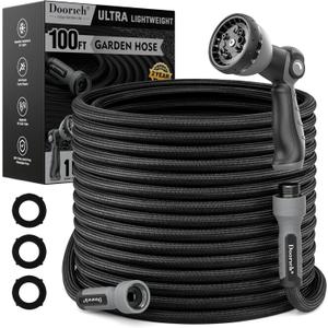 Garden Hose, Flexible Ultra Lightweight Durable, Kink-Free Water Hose with 10 Function Sprayer - Non-Shrinking, Easy to Store, All-Weather, High-Pressure, Black (100 FT)