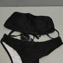 ZAFUL Women Strapless Textured Bandeau Bikini 2 Piece Swimwear Cheeky Solid Lace up Bathing Suits.M