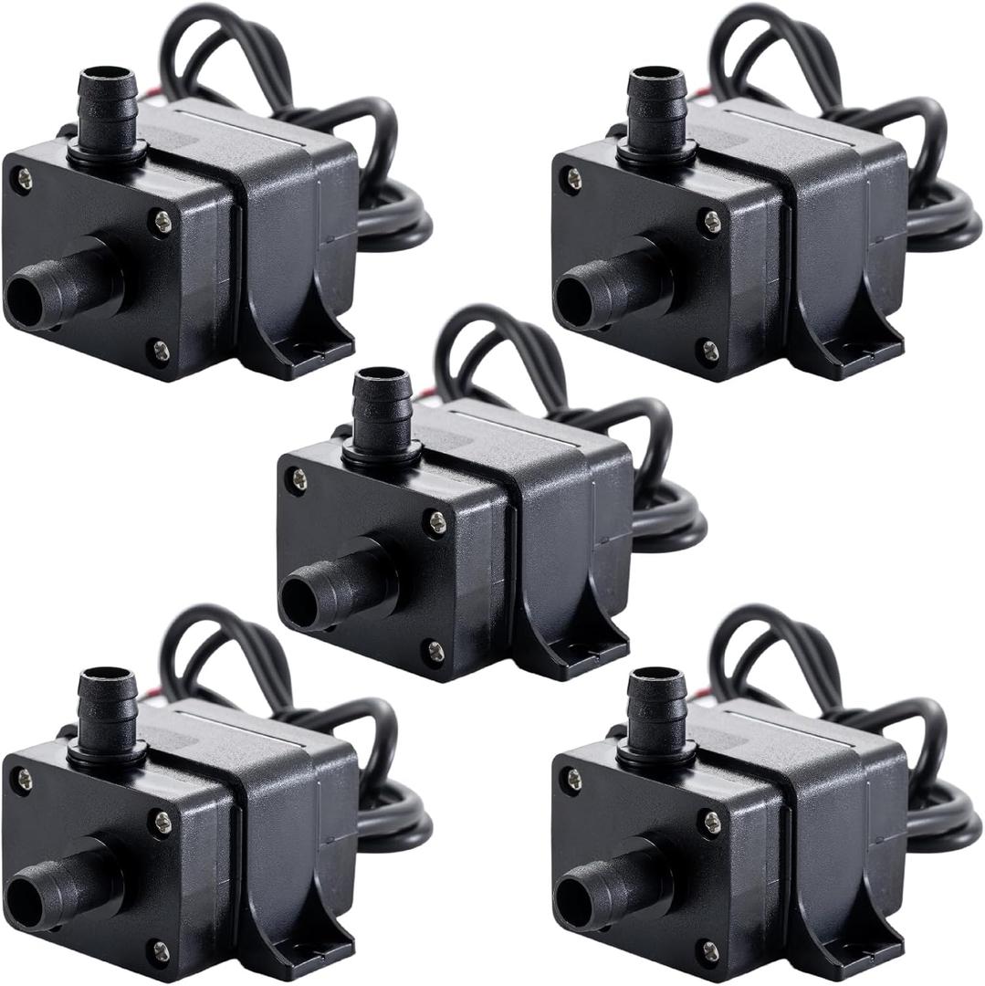 5-Pack 12V Brushless Water Pump 240L/H 3M Lift, 4.2W Ultra-Quiet Submersible Pump for Aquariums/Fish Tanks/Swimming Pools (DC 12V, 240 Liters/Hour)