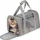 Mr. Pen- Pet Carrier, 17.5" x 11.2" x 11.5", Medium Size, Gray, Portable Travel Carrier for Small Pets, Cats & Small Dogs, Breathable Mesh, Safety Inner Leash, Side Pocket & Padded Shoulder Strap
