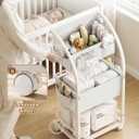 VBABY Diaper Caddy Organizer Cart, 3 Tier Rolling Storage Cart with Wheels, Bedside Cart for Baby Essentials Supplies, Diaper Cart for Nursery, White