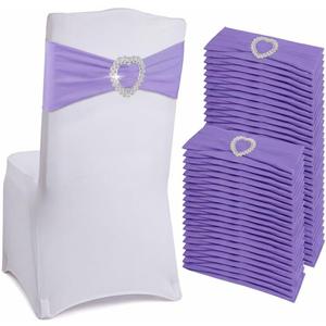 150 Pieces Chair Sashes & Bows - Stretch Spandex Chair Cover Band with Buckle for Wedding, Hotel Banquet, Birthday Party & Home Bulk Decorations (Purple)