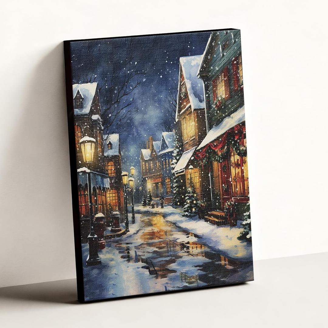 ARPEOTCY LED Framed Christmas Art Decor, Winter Vintage Village Night Scene Pictures, 16x20 Inch, Battery Operated(exclude), Xmas Decoration Gifts for Living Room Bedroom Shelf Fireplace Hallway