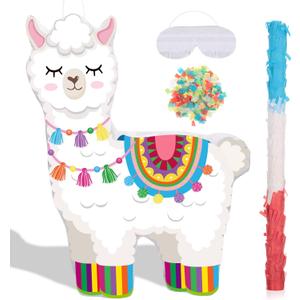 Fiesta Llama Piata Includes Stick Blindfold Confetti Cinco De Mayo Llama Piata Mexican Party Favors for Mexican Cinco De Mayo Party Decor, 16 x 12 Inches