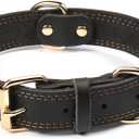 Dog Collar, Genuine Leather Heavy Duty Dog Collar for Small, Medium, Large and Extra Large Dogs (L: 1.2" Wide for 16.2"-22" Neck, Dual Stitch - Black)