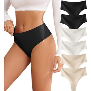 oshkang Thongs for Womens High Waisted Seamless for Women Underwear Sexy Breathable Panties 6 Pack (M)
