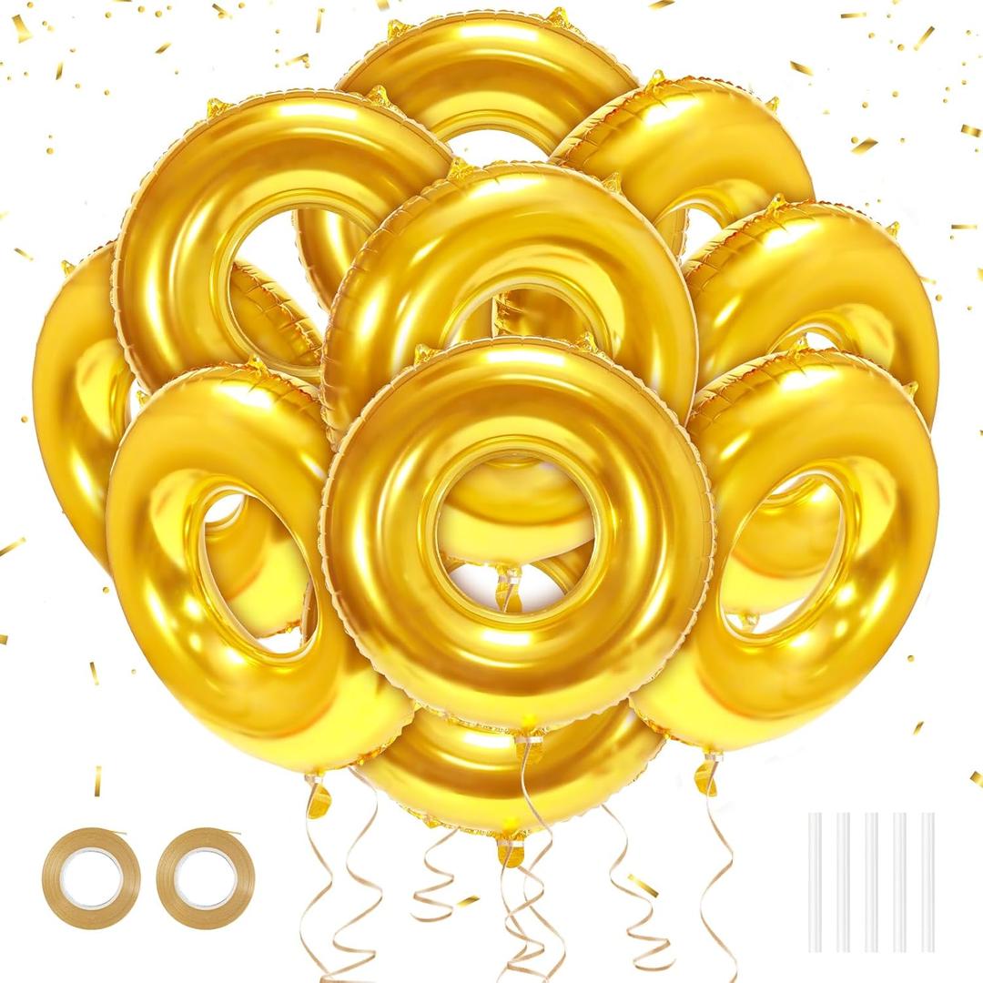 15 Pack 30" Gold Ring Balloons for Cartoon Characters Themed Party Decor, Hedgehog Theme Birthday & Anniversary Backdrop, Shiny Foil Balloons with Ribbons & Fishing Line