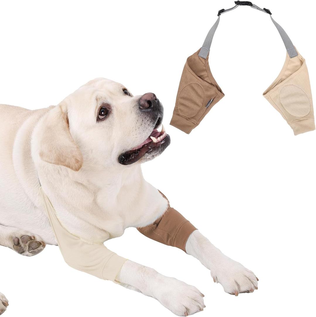 Dog Recovery Sleeves - Dog Elbow Protector for Medium and Large Dogs,Wound Protection and Anti-Licking BraceDog Adjustable Straps & Front Leg Knuckle Protector Knee Pads (Beige Brown,XL)